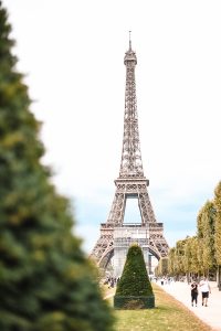 The famous landmark of Paris, France: the Eiffel Tower.