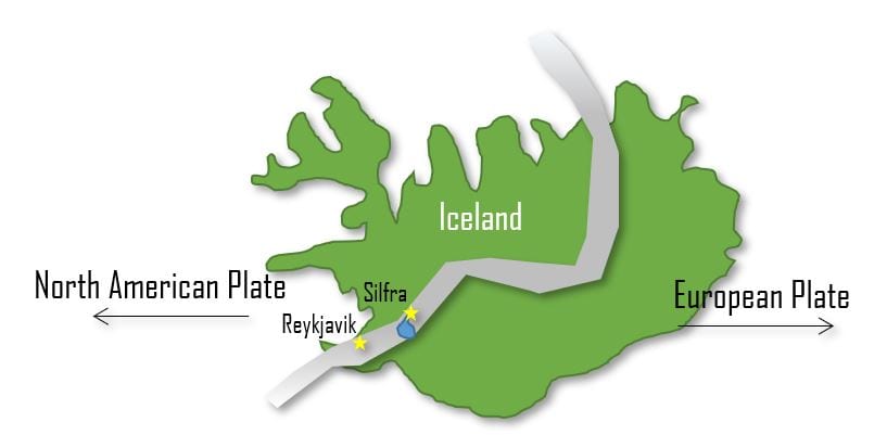 Map of the tectonic plates that you touch at Silfra. 
