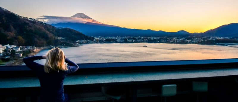 Views of Mount Fuji from Lake Kawaguchi : Staying at the Mizno hotel to take in the views of Mount Fuji at Sunset.
