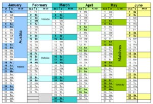 How to Travel While in the Military : Calendar to help plan for the next year and use leave and long weekends for the most travel time as possible