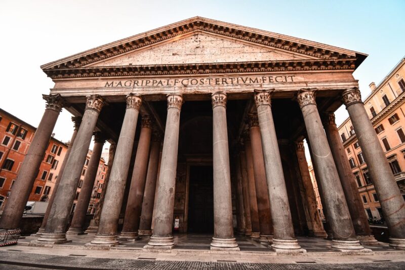 The Pantheon, a beautiful and famous temple surrounded by cafes. A visit to Rome should include a stop at the Pantheon!