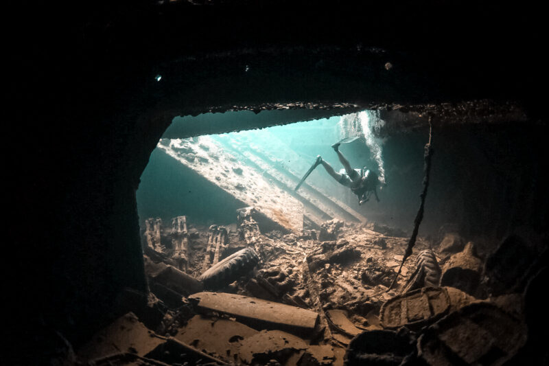 Diving at the SS Thistlegorm in the Red Sea.