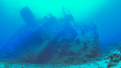Stern of the Giannis D wreck at the Seven Deaths Reef.