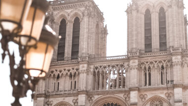 Photo of Notre Dame at sunrise. One of the most popular sites in Paris, France.