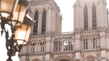 Photo of Notre Dame at sunrise. One of the most popular sites in Paris, France.