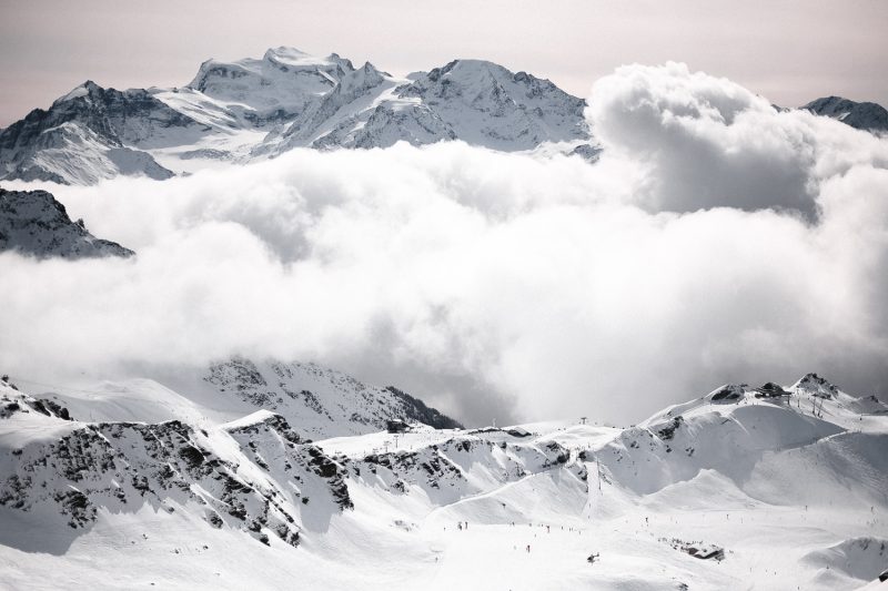 Cloud cover over the mountains while skiing Verbier