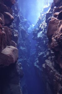 View of the Silfra Fissure in Iceland. 