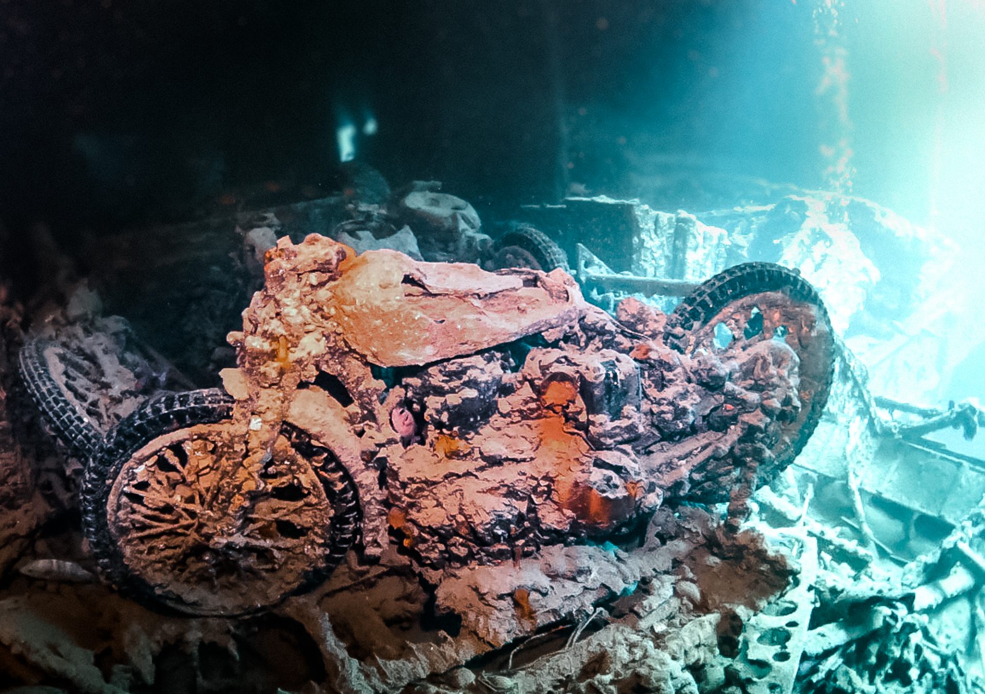 Motor bike perfectly perserved at the SS Thistlegorm.