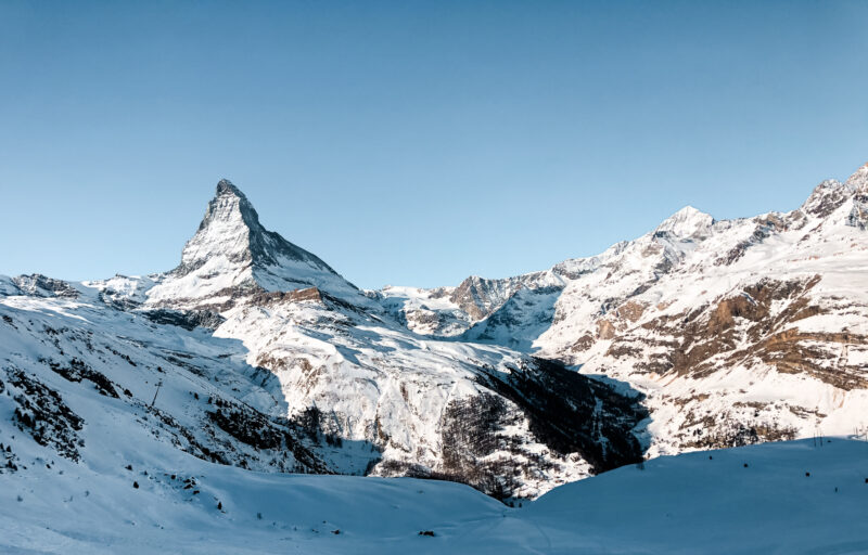 Views of the famous Matterhorn at Zermatt.